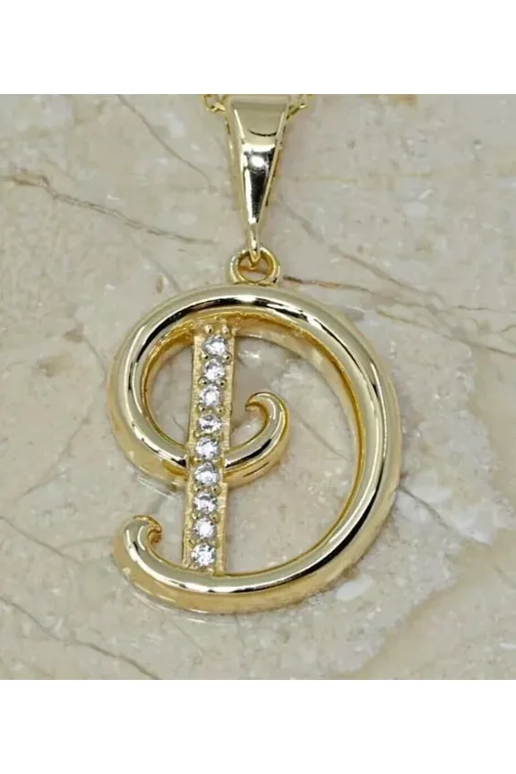 1Ct Round Cut Simulated Diamond 14k Yellow Gold Plated Initial D Letter Pendant Necklace