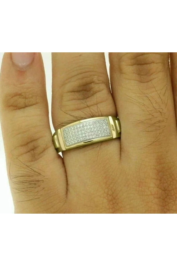 1Ct Round Cut Simulated Diamond Cluster Men's Wedding Band Ring 14k Yellow Gold Plated 925 Silver