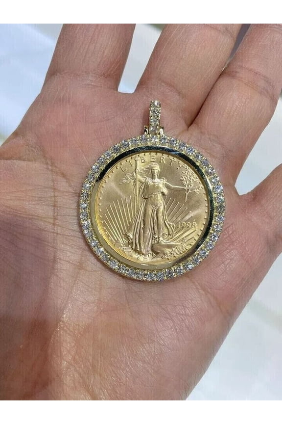 1Ct Round Cut Simulated Diamond Diamond AMERICAN EAGLE COIN Pendant 14K Yellow Gold Plated