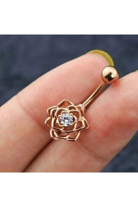 1Ct Round Cut Simulated Diamond Flower Belly Button Rings 14K Rose Gold Plated Silver