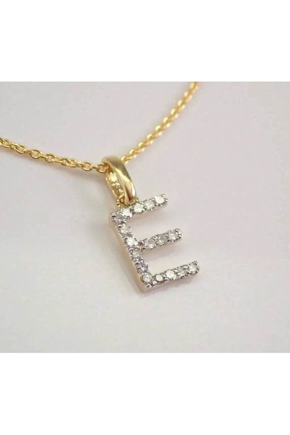 1Ct Round Cut Simulated Diamond Initial E Letter Pendant 14K Yellow Gold Plated 18"Free Chain