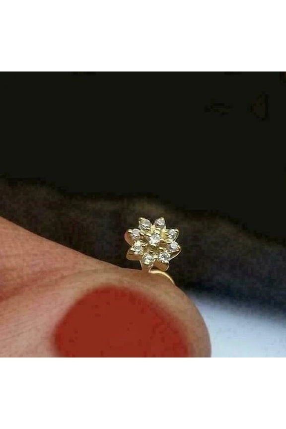 1Ct Round Cut Simulated Diamond Nose Piercing Pin Stud 14k Yellow Gold Plated Silver