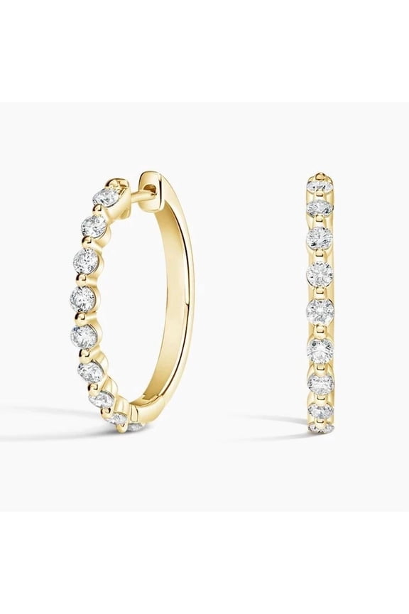 1Ct Round Cut Simulated Diamond Small Single Row Women's Hoop Earrings 14K Yellow Gold Plated 925 Sterling Silver For Her