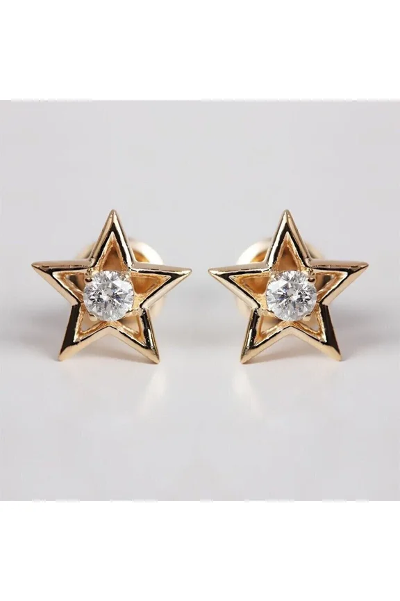 1Ct Round Cut Simulated Diamond Solitaire Star Shape Women's Stud 925 Silver Earrings 14K Yellow Gold Plated
