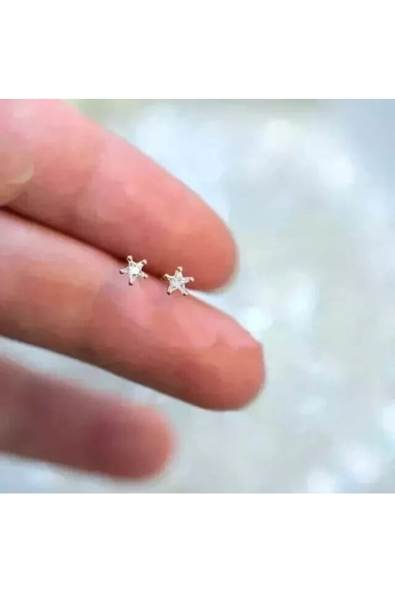 1Ct Round Cut Simulated Diamond Star Stud Earrings 14k Yellow Gold Plated Over