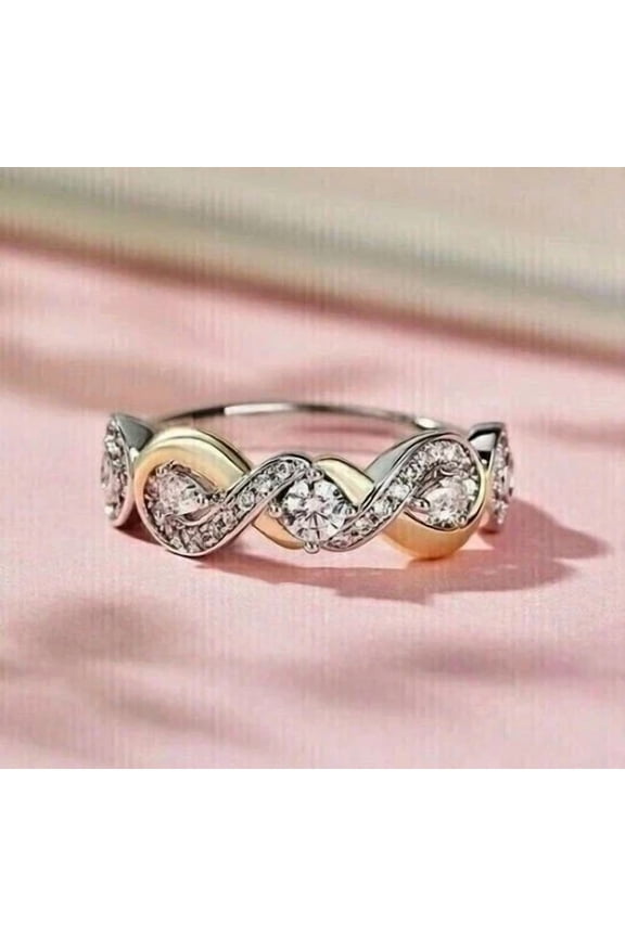 1Ct Round Cut Simulated Diamond Twisted Engagement Ring 14K Two-Tone Gold Plated