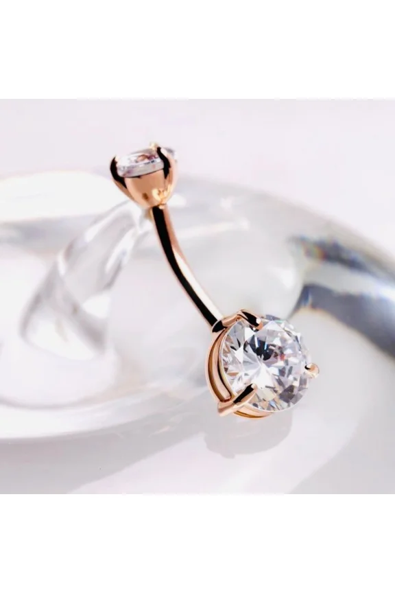 1Ct Round Cut Simulated Diamond Two Stone Women's Piercing Belly Button Ring 14K Rose Gold Plated 925 Silver