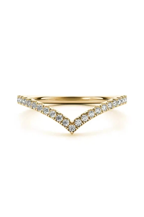 1Ct Round Cut Simulated Diamond V Shape Curved Wedding Band Ring 14K Yellow Gold Plated