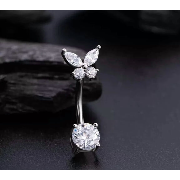 1Ct Round Cut Simulated Diamond Women's Belly Button 14k Yellow Gold Plated Silver Silver