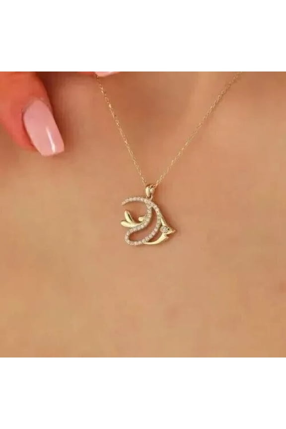 1Ct Round Cut Simulated Diamond Women's Fish Pendant in 925 Yellow Sterling Silver