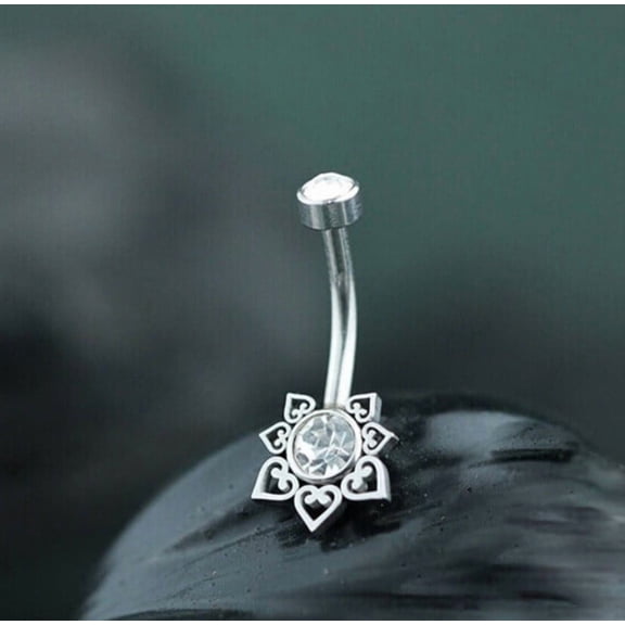 1Ct Round Cut Simulated Diamond Women's Gift Floral Navel Belly Button 14K White Gold Plated