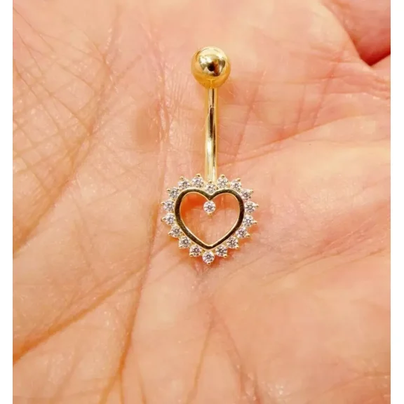 1Ct Round Cut Simulated Diamond Women's Heart Belly Button Navel Ring 14K Yellow Gold Plated 925 Silver