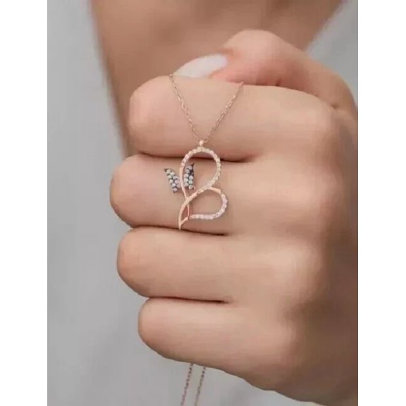 1Ct Round Cut Simulated Diamond Women's Heart Pendant 14K Rose Gold Plated Silver