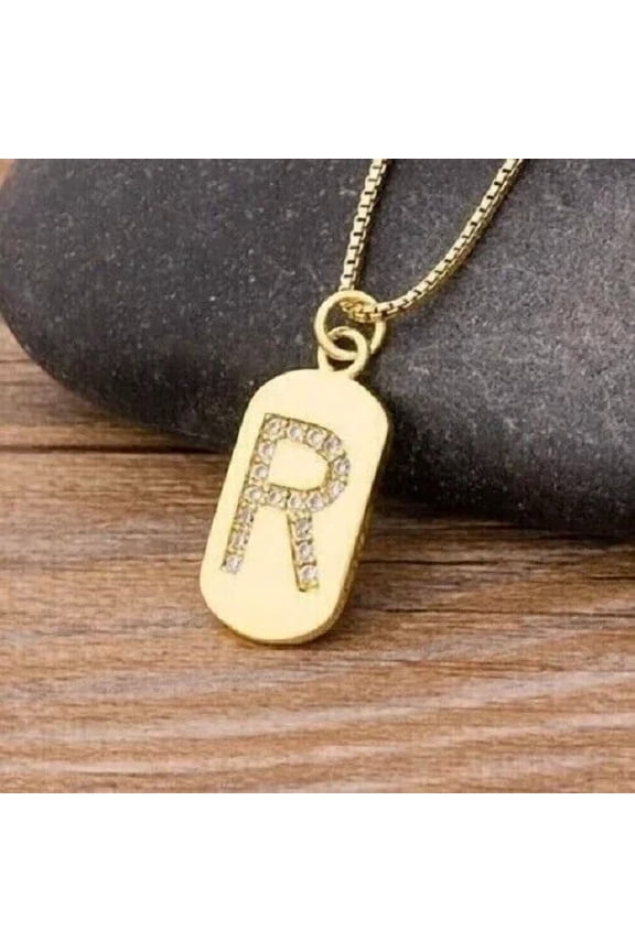1Ct Round Cut Simulated Diamond Women's & Men's Initial "R" Letter Pendant 14K Yellow Gold Plated Silver