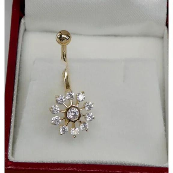 1Ct Round Cut Simulated Diamond Women's Navel Flower Belly Botton Women 14K Yellow Gold Plated Silver
