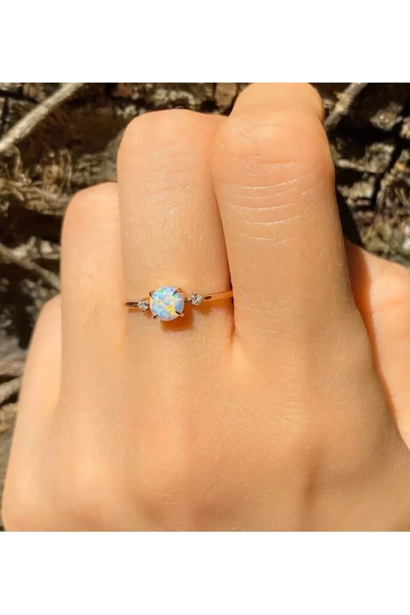 1Ct Round Cut Simulated Fire Opal Women's Ring 14K Yellow Gold Plated - 5