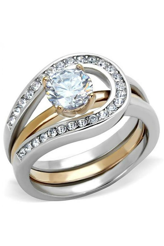 1Ct Round Cut Two Toned Stainless Steel 2 Piece Wedding Ring Set Women's Size 8