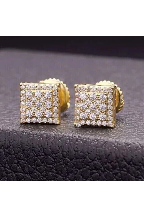 1Ct Round Cut White Moissanite Men's Stud Earrings 14k Yellow Gold Plated Silver
