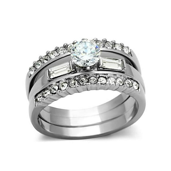 1Ct Round Cut and Baguette 3 Piece Wedding and Engagement Ring Set Women's Size 6
