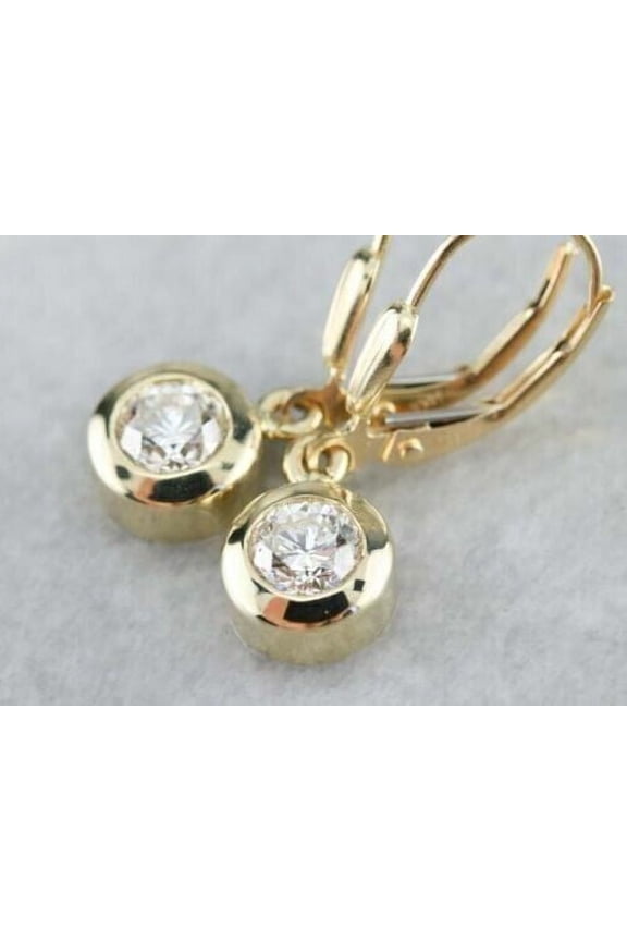1Ct Round Lab-Created Diamond Bezel Set Drop Dangle Earrings 14K Yellow Gold Plated Silver Gift