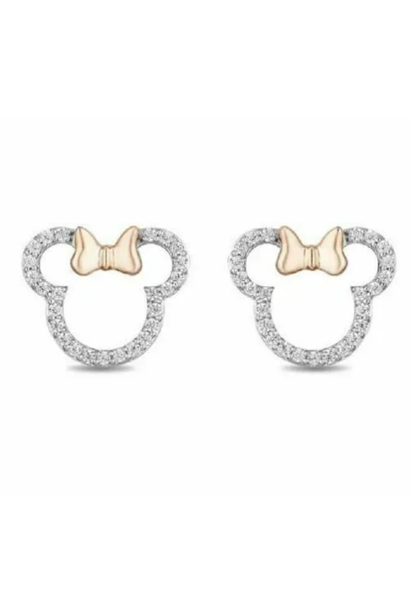 1Ct Round Lab Created Diamond Cartoon Mouse Stud Earrings 14K White Gold Finish Sterling Silver Base Womens Cute Jewelry