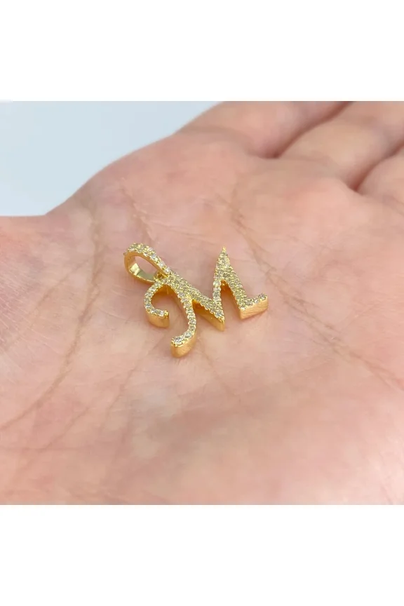 1Ct Round Lab-Created Diamond Initial "M" Letter Pendant 14k Yellow Gold Plated