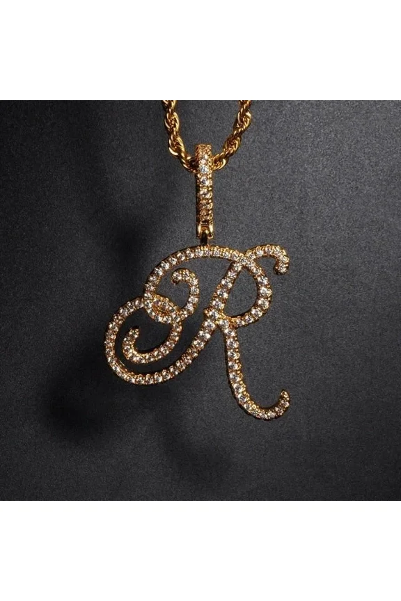 1Ct Round Lab-Created Diamond Initial "R" Letter Pendant 14K Yellow Gold Plated