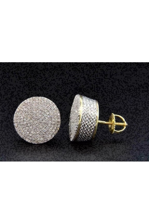 1Ct Round Lab Created Diamond Men's Cluster Stud Earrings 14K Yellow Gold Plated 925 Silver