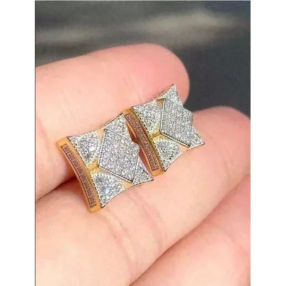 1Ct Round Lab Created Men's Cluster Diamond Stud Earrings 14K Yellow Gold Plated