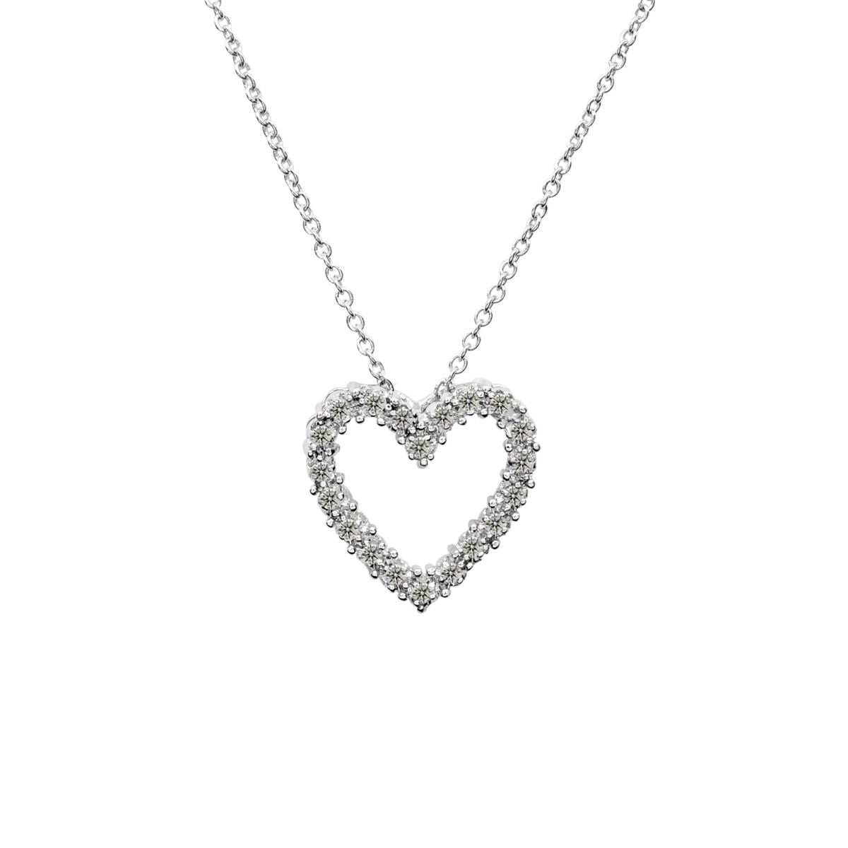 1Ct Round Moissanite VVS1/D 14K White Gold Heart Pendant Without Chain