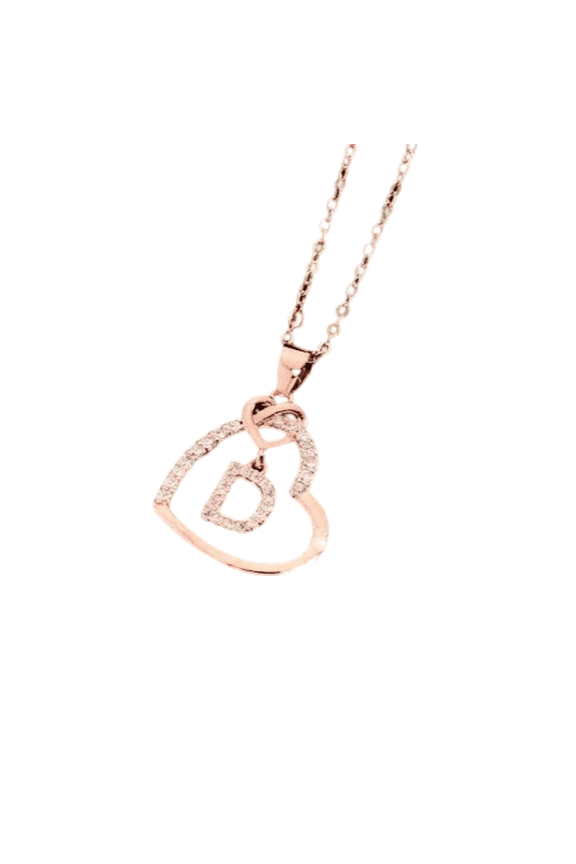 1Ct Round Real Moissanite Heart Initial "D" Letter Pendant 14k Rose Gold Plated