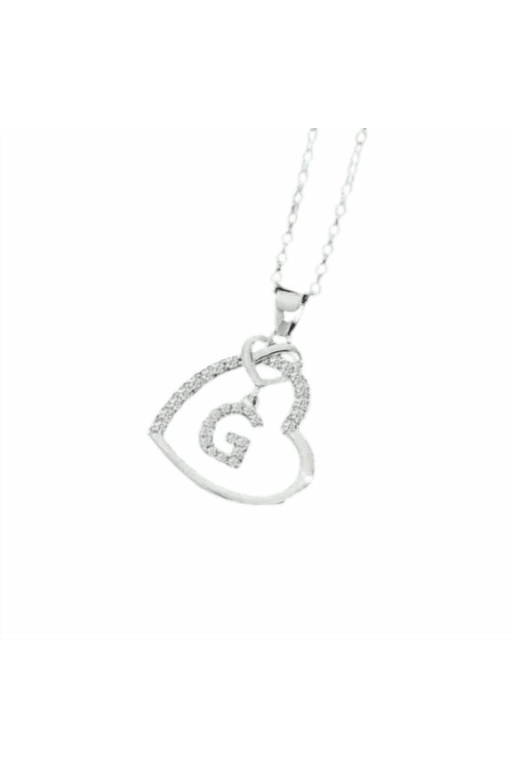 1Ct Round Real Moissanite Heart Initial "G" Letter Pendant 14k White Gold Plated