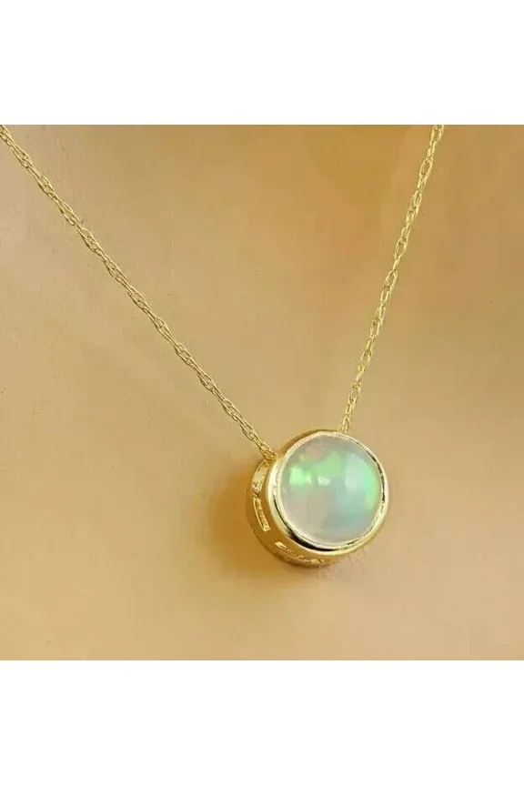1Ct Round Simulated Fire Opal Diamond Solitaire Pendant 14K Yellow Gold Plated