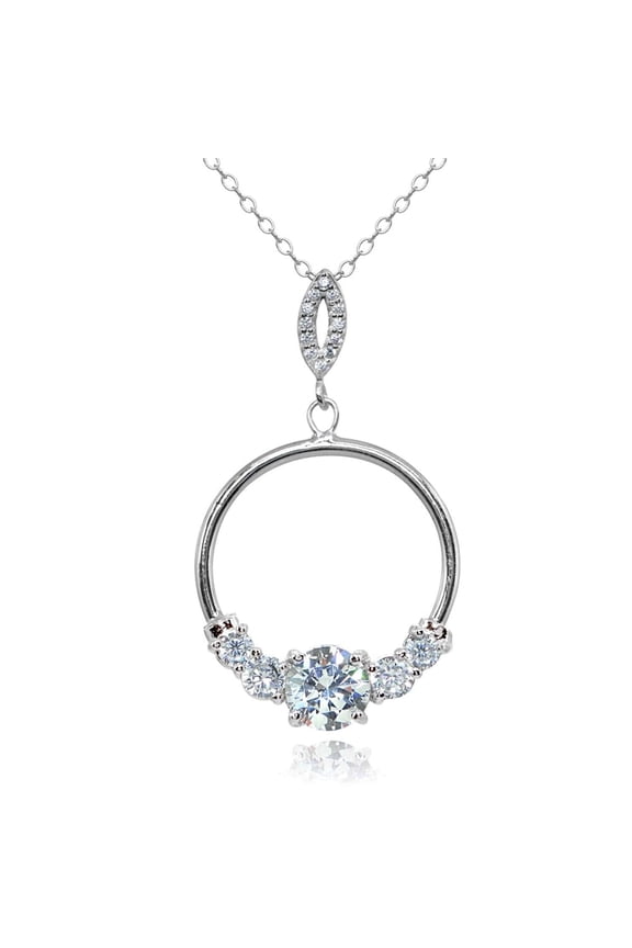 1Ct Simulated Diamond 925 Silver Open Circle Pendant 14K White Gold Plated