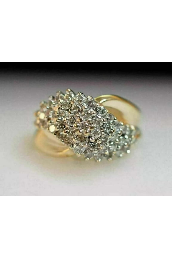 1Ct Simulated Diamond 925 Silver Women's Cluster Engagement Ring 14k Yellow Gold Plated