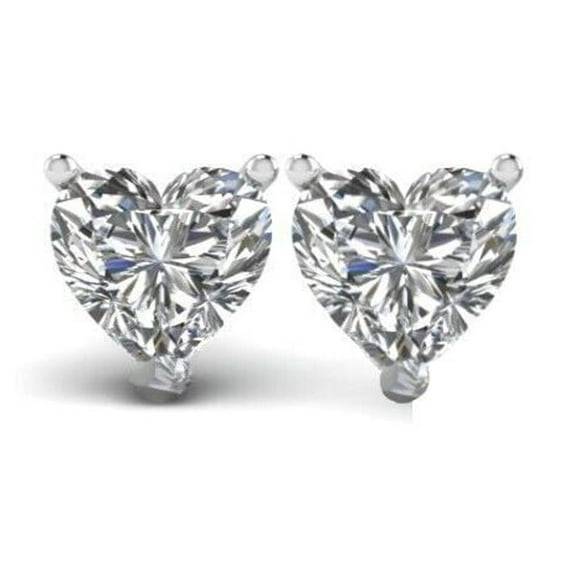 1Ct Stud Earrings Heart Shape White Diamond in 14K White Gold Plated