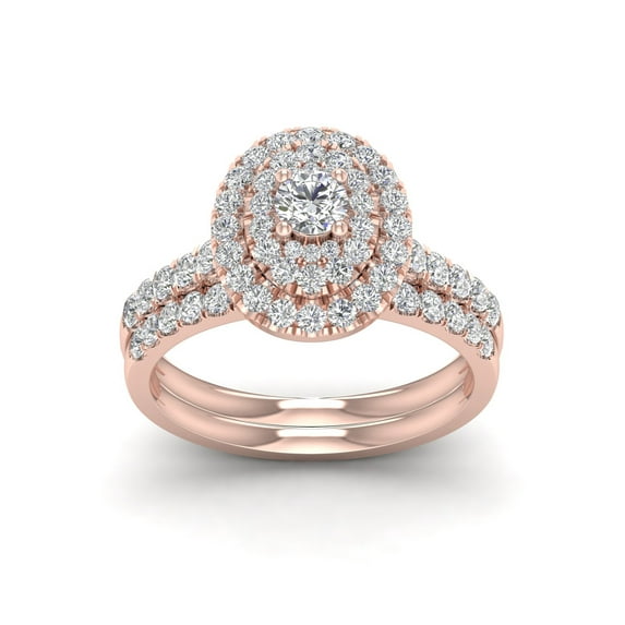 1Ct TDW Diamond 14k Rose Gold Oval Shape Halo Bridal Set