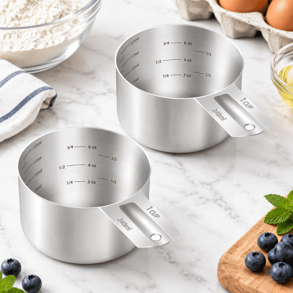 1Cup 2 240ml 8oz Stainless Steel Measuring Cup with Etched Scales