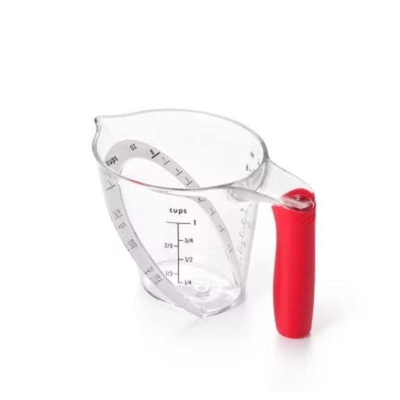 1Cup Angled Measuring Cup: Dishwasher-Safe Polypropylene, Clear & Red, Includes 1/8 to 1 Cup, Lifetime Warranty