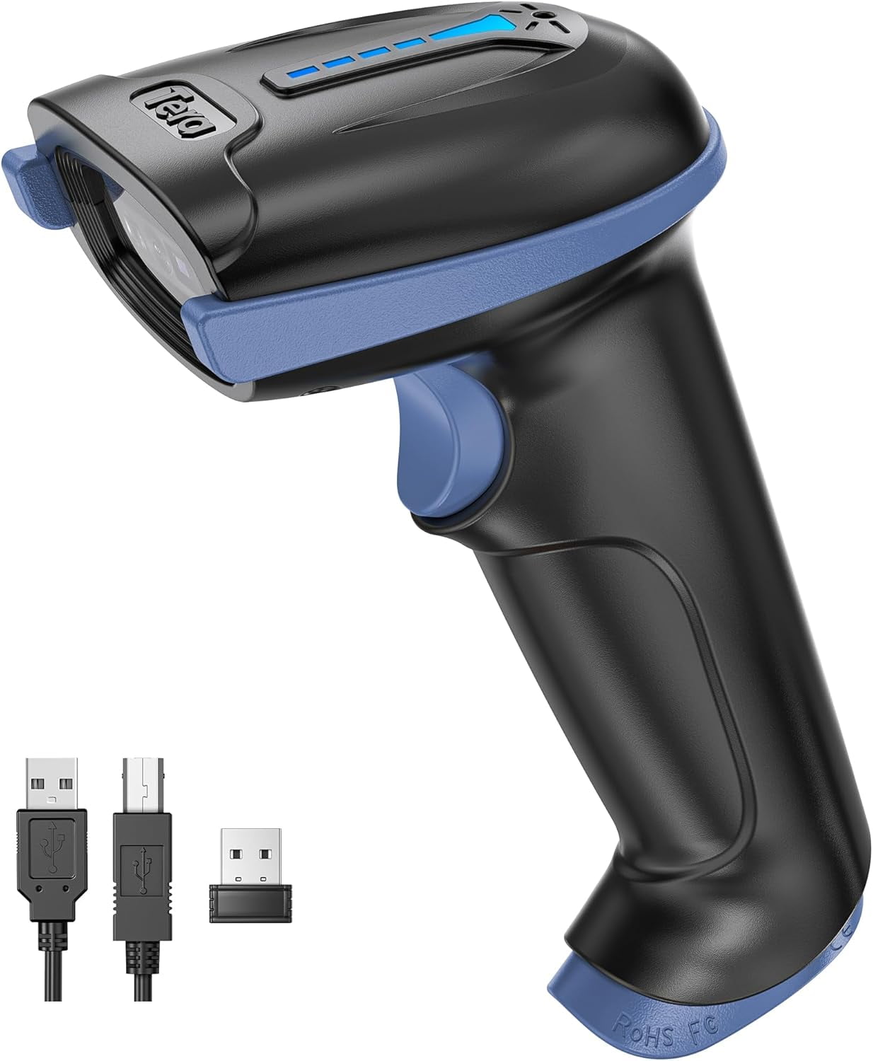 1D 2D QR Barcode Scanner Wireless and Wired with Battery Level Indicator Digital Printed Bar Code Reader Cordless Handheld Barcode Scanner Compact Plug and Play Model D5100