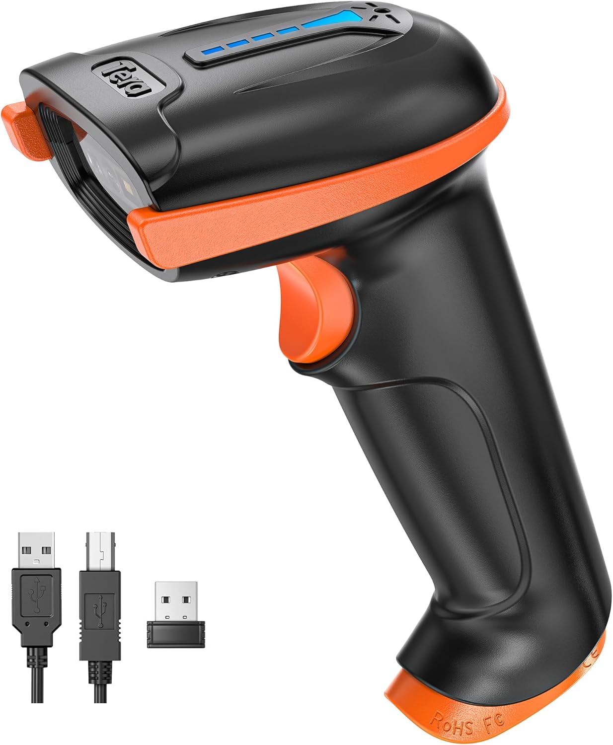1D 2D QR Barcode Scanner Wireless and Wired with Battery Level Indicator Digital Printed Bar Code Reader Cordless Handheld Barcode Scanner Compact Plug and Play Model D5100
