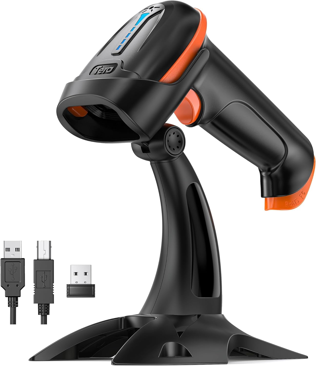 1D 2D QR Barcode Scanner Wireless and Wired with Battery Level Indicator Digital Printed Bar Codes Reader with Stand Portable Handheld Barcode Scanner Compact Plug and Play Model D5100-Z