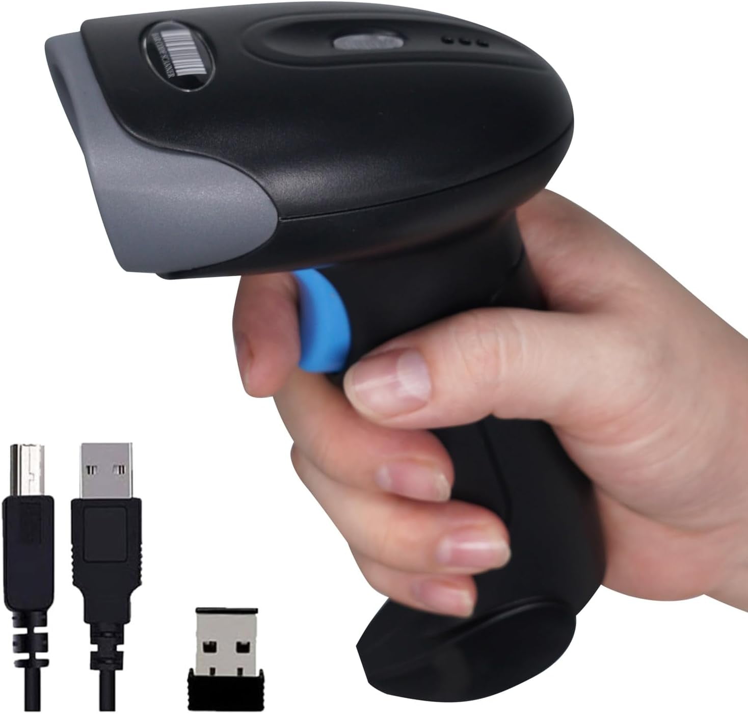 1D 2D QR Barcode Wireless, Handheld Cordless Bar Codes Reader with 2000mAh Battery for Mobile Payment, Convenience Store, Supermarket, Warehouse Inventory