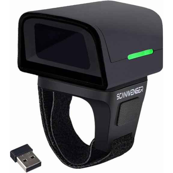 1D 2D QR Ring Barcode Scanner Wearable Mini Bluetooth Wireless Finger Reader, USB & 2.4GHz, Compatible with iOS, Android, Windows, for Warehouse, Store & Inventory Use
