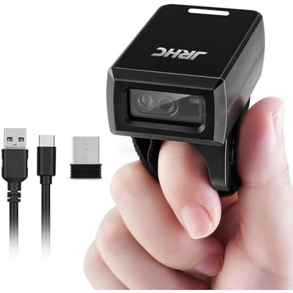 1D 2D Wearable Ring Barcode Scanner, Portable Mini Barcode Reader with 3-in-1 Bluetooth & USB Wired & 2.4G Wireless, Compatible with iOS, Android, Windows, Mac Tablets Or PC$$Office