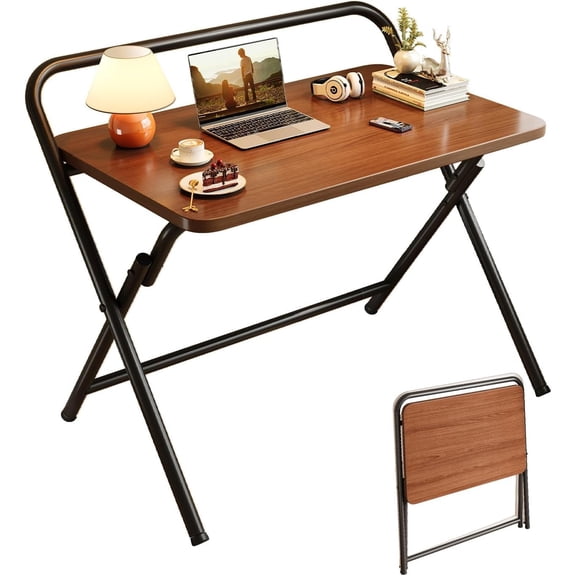 1Dark Brown Style 1 Folding Computer Desk Mini Study Table For Bedroom Home Office 24x16 Inches Wood Top Metal Frame No Assembly