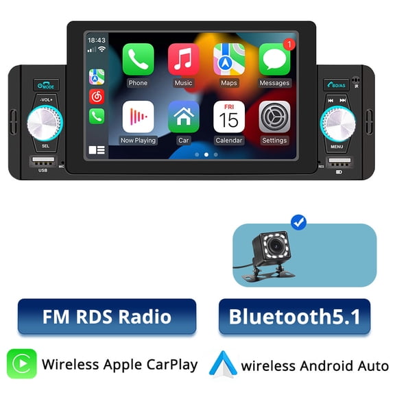 1Din 5" Car Radio Wireless CarPlay Android auto Car Multimedia Video MP5 Player WIFI Bluetooth Handsfree FM RDS USB Car Player