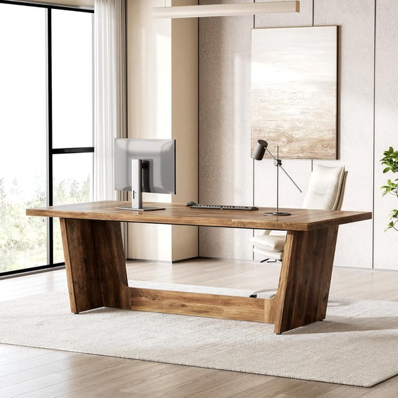 1Easylife 70.87 Inches Long Executive Desk, Brown Wooden Computer Desk, Simple Study Writing Table, Large Workstation Business Furniture for Home Office