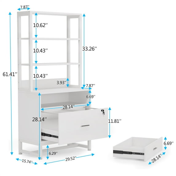 1Easylife Brown/ Black 4-Tier Tall File Cabinet with Lock, Multi-Functional Shelf Units for Collection,Filing Cabinet Bookshlves White