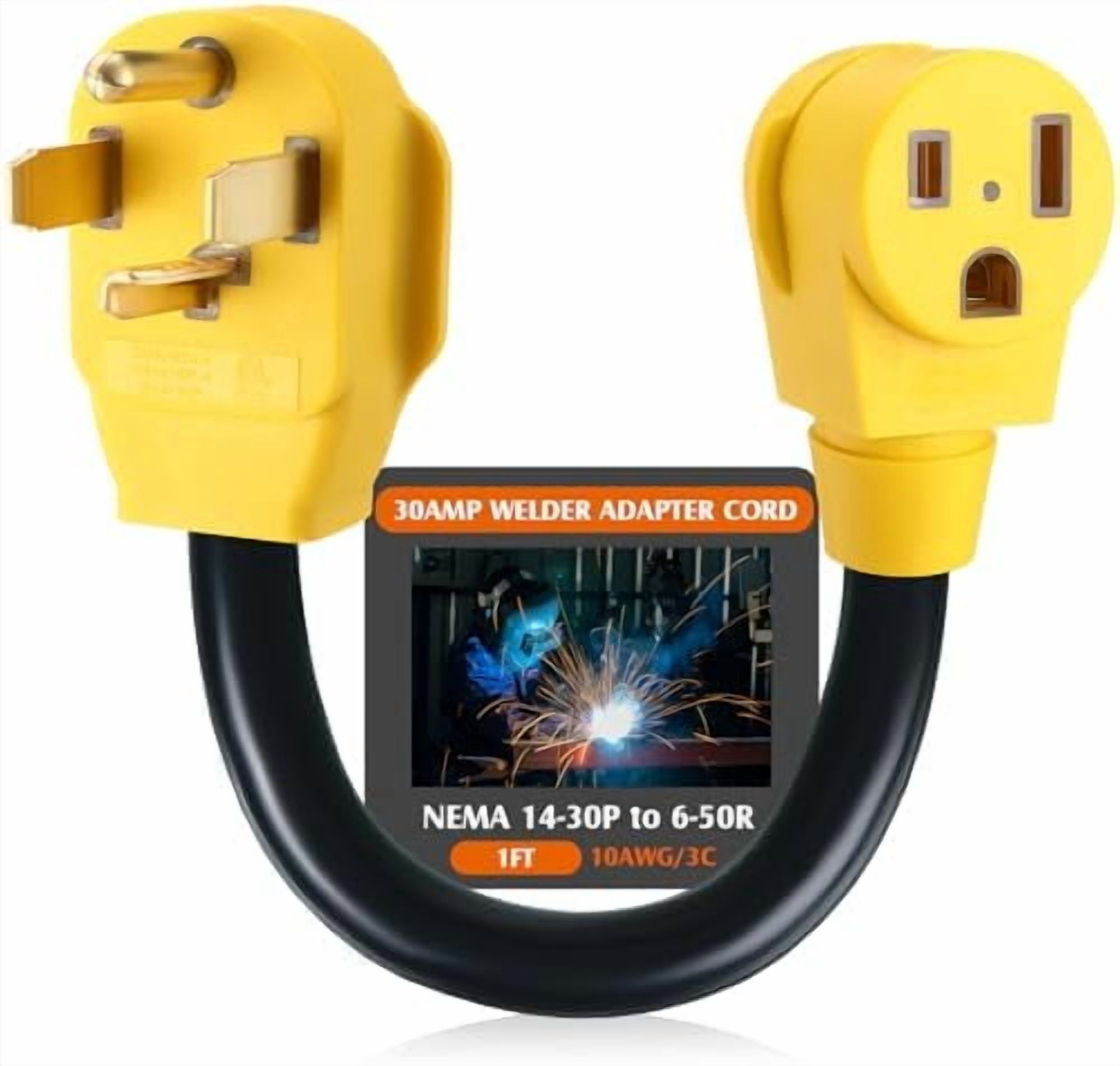1FT Dryer Adapter 4 Prong to 3 Prong,Welder Adapter Cord Compatible with NEMA 14-30P to 6-50R,EV Charger Power Cord, 30Amp Male Plug to 50Amp Female Receptacle, Heavy Duty STW 10AWG*3C